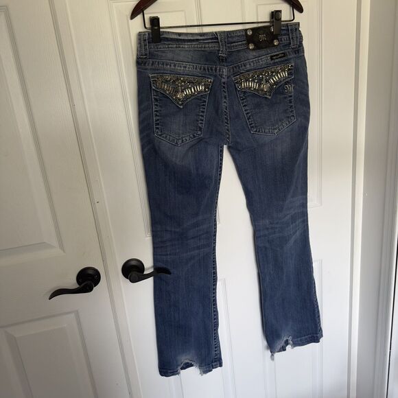 Miss Me JP4656B9 Signature Boot Jeans Embellished 8” Rise Womens Size 32 Raw - Picture 3 of 9